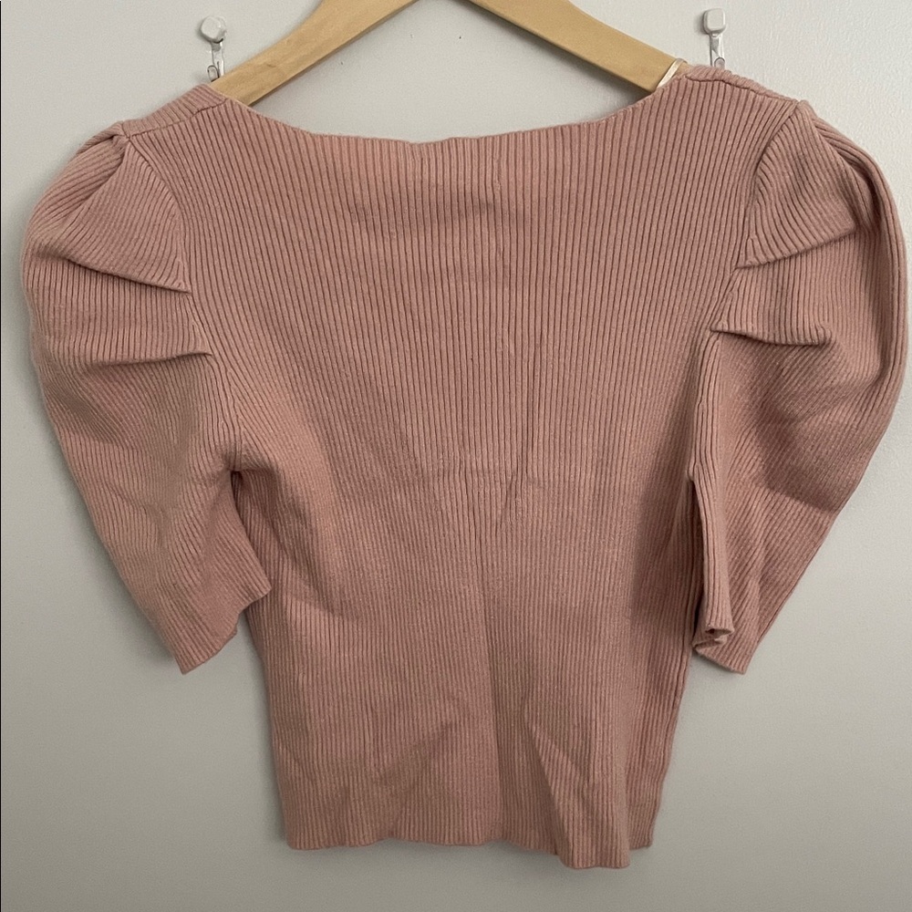 Lush Ribbed Square Neck crop top Blouse in Soft Pink size s - Picture 7 of 8